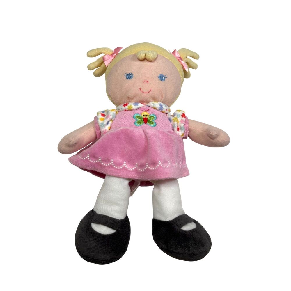Fisher Price Doll Plush First Soft Baby Blonde Hair Butterfly Flowers Pink Dress